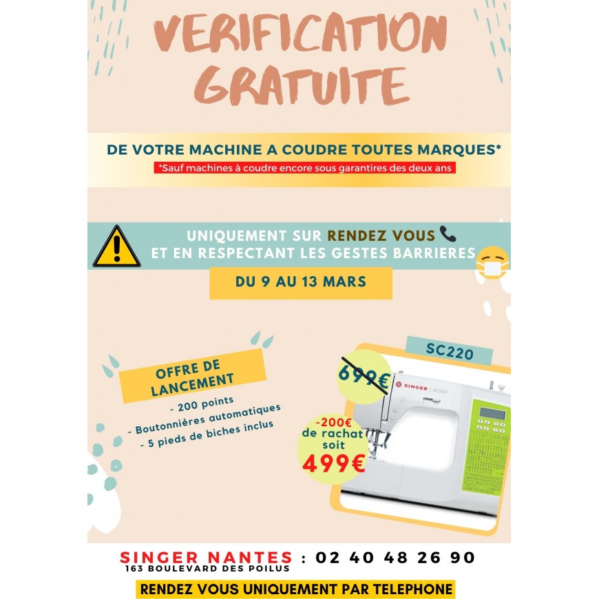 VERIFICATION GRATUITE DE VOTRE MACHINE A COUDRE A NANTES