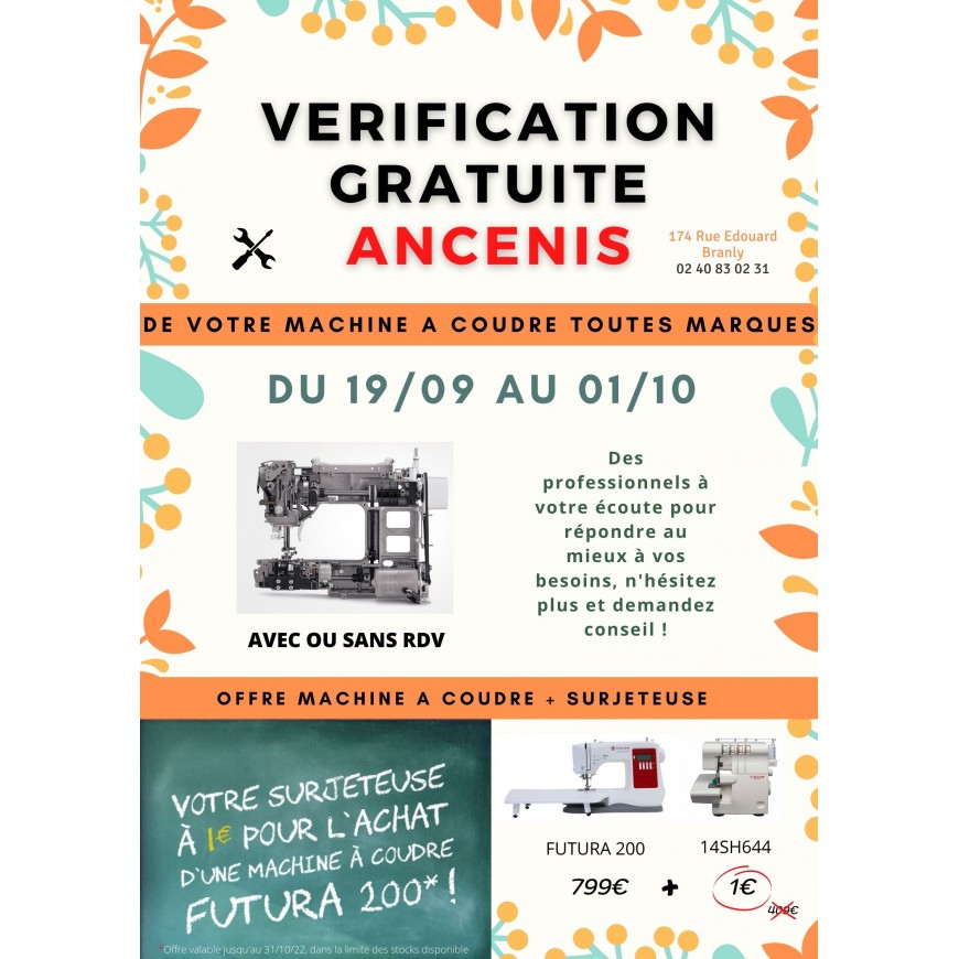 VERIFICATION GRATUITE DE VOTRE MACHINE A COUDRE A ANCENIS