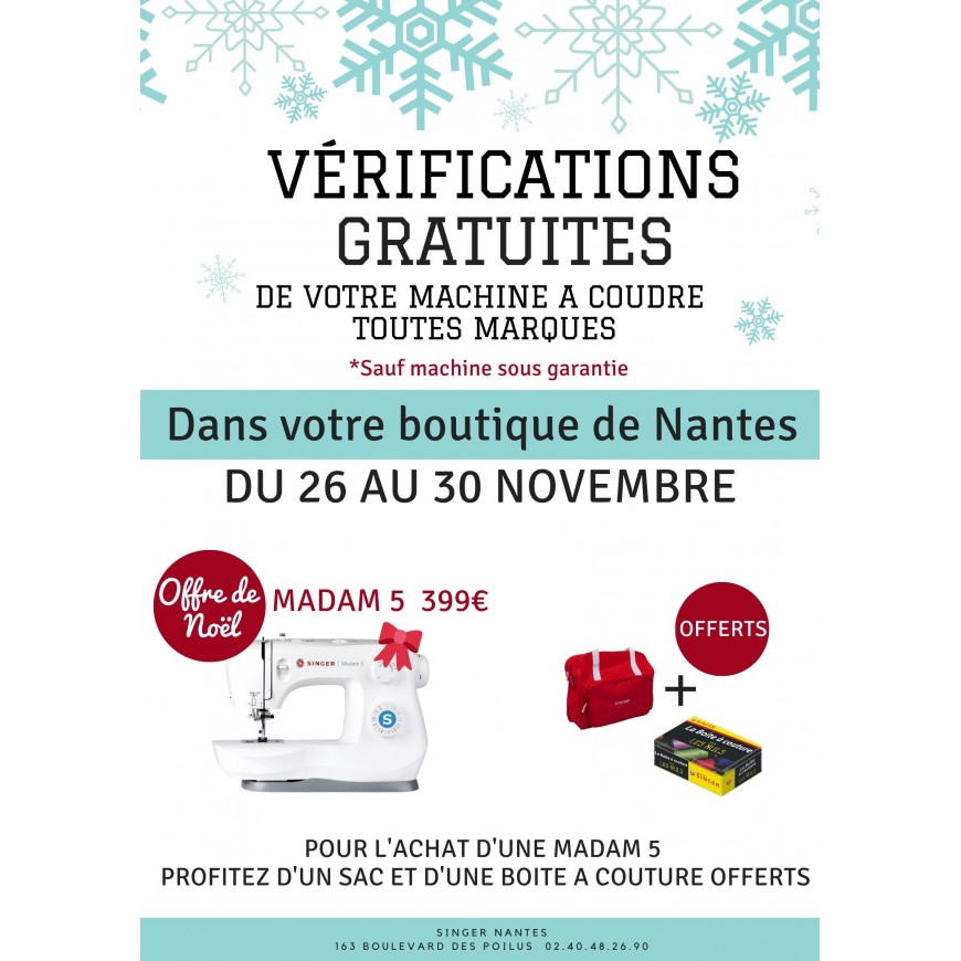 VÉRIFICATION GRATUITE DE VOTRE MACHINE A COUDRE AU MAGASIN SINGER DE NANTES 