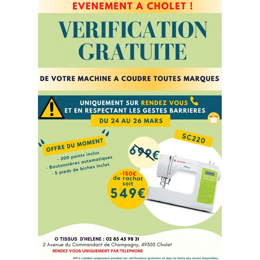 VÉRIFICATION GRATUITE DE VOTRE MACHINE A COUDRE A CHOLET