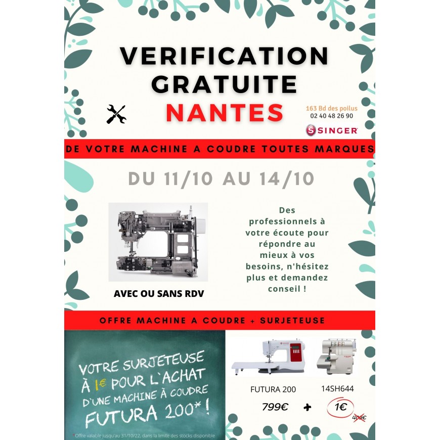 VERIFICATION GRATUITE DE VOTRE MACHINE A COUDRE A NANTES